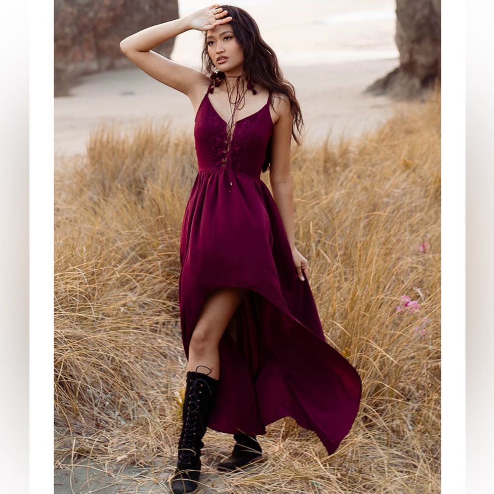 NWT Joyfolie Deep Red Lace-Up Dress
